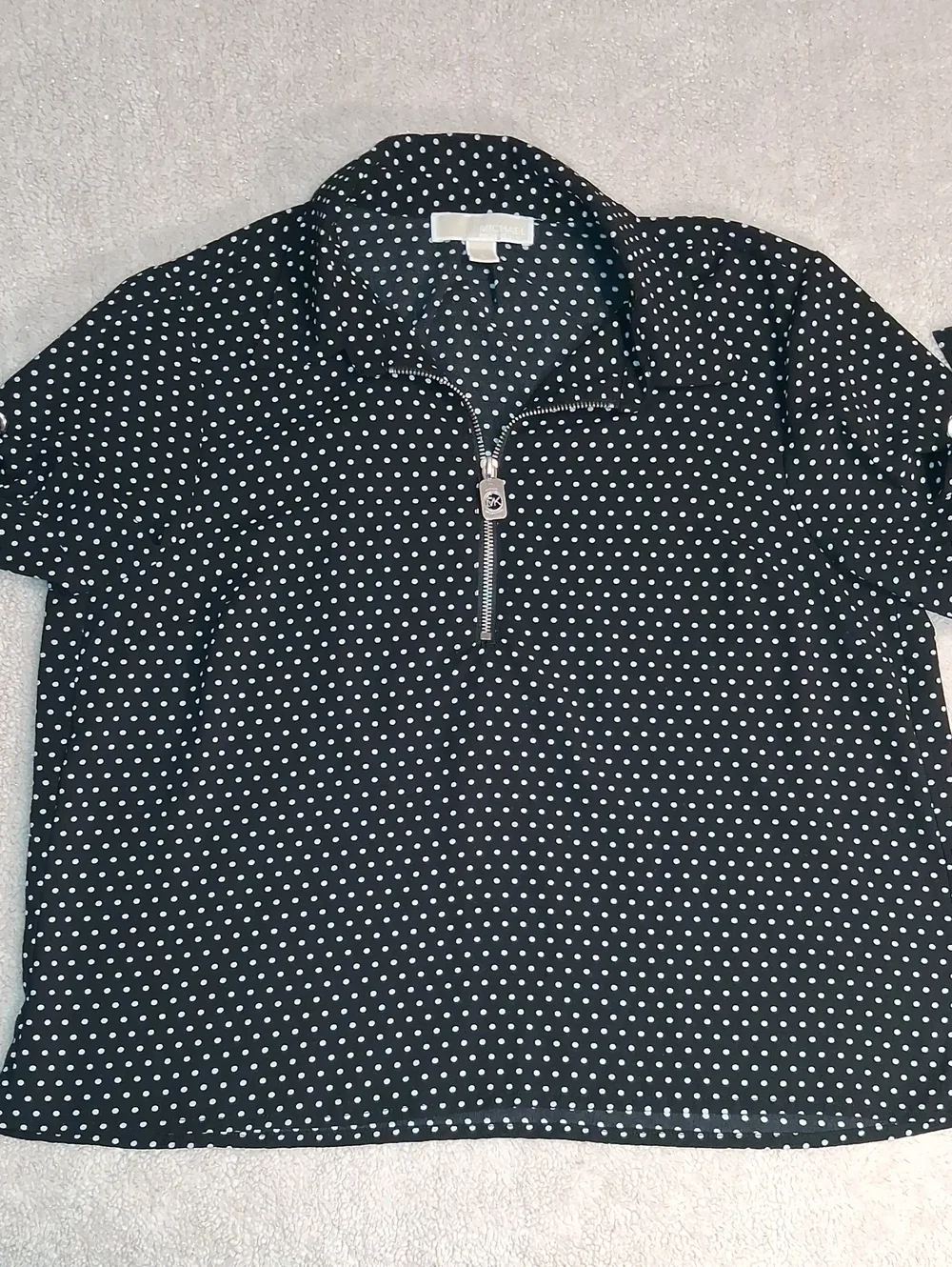 Michael Kors Black Polo Top with White Polka Dots